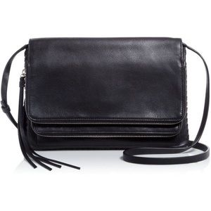ALL SAINTS - Club Black Leather Crossbody Bag